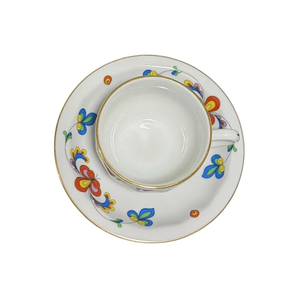Porsgrund Norway Porcelain VTG MCM Farmers Rose Tea Cup Saucer Set Rosemaling